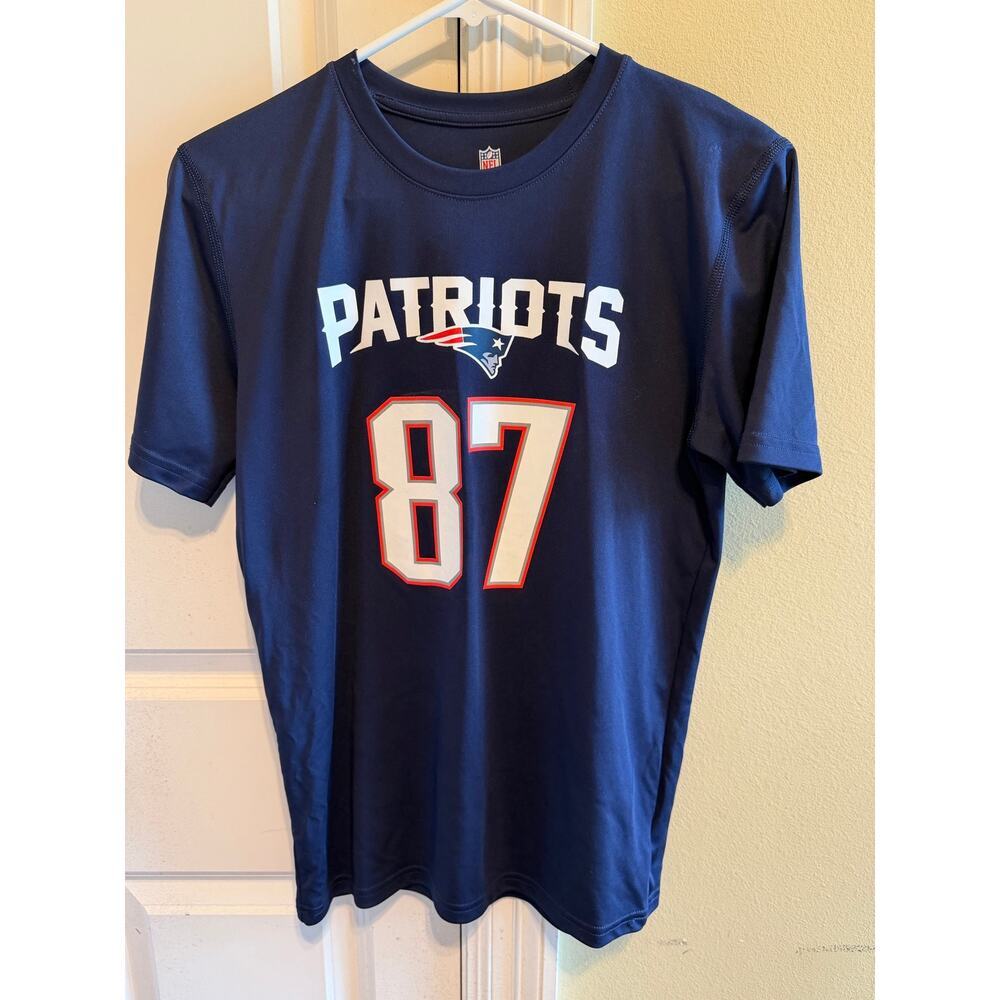NFL New England Patriots Rob Gronkowski 87 Jersey Style Shirt Navy Blue Shirt L